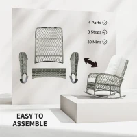 Outsunny Rattan Rocking Chair, Outdoor Wicker Patio Rocker Chair Furniture with Thick Cushions, for Garden Backyard Porch, Khaki(m-7)