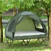 Outsunny All in 1 Camping Combo Portable Folding Camping Tent Cot Air Mattress w/ Carry Bag and Pump Hiking Shelter Sleeping Bed Dark Green