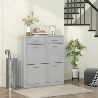 HOMCOM Narrow Shoe Storage with 2 Flip Drawers and Adjustable Shelves Shoe Organizer Cabinet for 12 Pairs of Shoes, Grey(m-8)