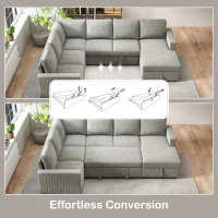 HOMCOM Pull Out Sofa Bed, Sleeper Sofa Couch with Hidden Storage, Chaise Lounge, Velvet Upholstery, U-Shaped Futon Couch(m-5)