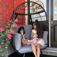 Outsunny Rattan Egg Chair, Indoor Outdoor Lounger with Cushions and Cup Holder for Backyard, Garden, Lawn, Living Room, Grey(m-9)