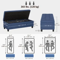 HOMCOM Rectangular Entry Bench, Tufted Upholstered Linen Fabric Wood Feet Storage Ottoman Bench, Blue(m-3)