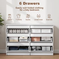 HOMCOM Wide Chest of Drawers, 6 Drawer Dresser for Bedroom, Living Room, Hallway, Modern Clothes Storage Organizer, White(m-4)