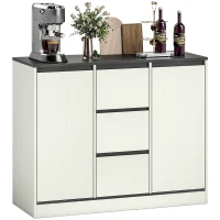 HOMCOM Buffet Cabinet with Soft-Close Hinges, Modern Sideboard with 3 Drawers and 2 Adjustable Shelves, White Wood Grain(m-11)