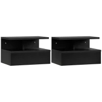 HOMCOM Floating Nightstand Set of 2, Wall Mounted Bedside Table with Drawer and Shelf, Small Night Stand for Bedroom, Black(m-11)