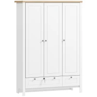 HOMCOM 3 Doors Wardrobe Closet with 2 Drawers, Bedroom Armoire with Lockable Drawer, Hanging Rod and Storage Shelves, White(m-11)
