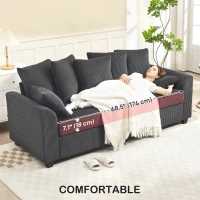 HOMCOM Corduroy Couch, 3 Seater Sofa, Modern Upholstered Couch with Curved Armrests and 8 Removable Pillows, Dark Grey(m-5)