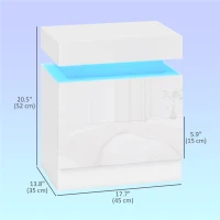 HOMCOM Nightstand Set of 2, End Side Tables with LED Lights, Bedside Tables with 2 Drawers, for Bedroom, White(m-3)