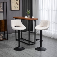 HOMCOM Bar Stools Set of 2, Swivel Counter Height Barstools with Adjustable Height, Linen Upholstered Bar Chairs with Round Metal Base and Footrest, Cream