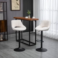 HOMCOM Bar Stools Set of 2, Swivel Counter Height Barstools with Adjustable Height, Linen Upholstered Bar Chairs with Round Metal Base and Footrest, Cream(m-1)