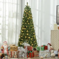 HOMCOM 6 ft Prelit Pop Up Christmas Tree, Collapsible Artificial Xmas Tree with Metal Stand for Holiday Decor, Green(m-10)