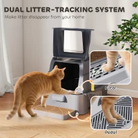 PawHut 80L XL Stainless Steel Cat Litter Box for Big Cats with Flip Cover, Pull-Out Drawer Tray, High Sided, Pedal, Dark Grey(m-9)