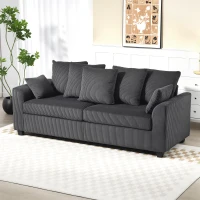 HOMCOM Corduroy Couch, 3 Seater Sofa, Modern Upholstered Couch with Curved Armrests and 8 Removable Pillows, Dark Grey(m-8)