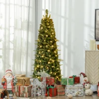 HOMCOM 5 ft Prelit Pop Up Christmas Tree, Collapsible Artificial Xmas Tree with Metal Stand for Holiday Decor, Green(m-10)