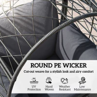 Outsunny Rattan Egg Chair, Indoor Outdoor Lounger with Cushions and Cup Holder for Backyard, Garden, Lawn, Living Room, Grey(m-6)