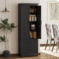 HOMCOM Tall Pantry Cabinet, 67" Kitchen Storage Cabinet with Adjustable Shelves and 2 Drawers for Kitchen, Dining Room, Black(m-8)