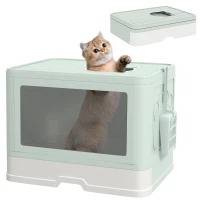 PawHut Cat Litter Box, Front Enter & Top Exit Cat Litter Tray with Scoop, Pull-out Tray, Easy to Clean, Green(m-11)