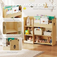 Qaba Kids Bookshelf and Toy Storage Organizer, 3 Tier Montessori Toy Organizer with Open Display for Nursery, Natural(m-6)