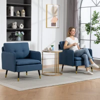 HOMCOM Accent Chairs Set of 2, Upholstered Armchairs with Tufted Back Cushion and Steel Legs for Living Room, Bedroom(m-1)