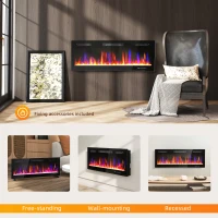 HOMCOM 50" Thin Electric Fireplace, Freestanding, Wall Mounted Fireplace Heater with Eco Mode, Auto Switch, Remote, 1500W(m-10)