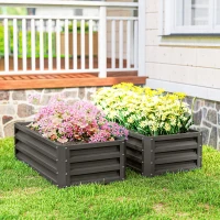 Outsunny Galvanized Raised Garden Beds, Outdoor Planter Box, Set of 2, for Flowers, Herbs and Vegetables, Dark Grey(m-9)