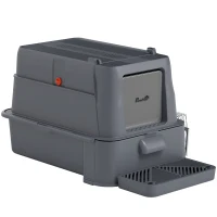 PawHut 80L XL Stainless Steel Cat Litter Box for Big Cats with Flip Cover, Pull-Out Drawer Tray, High Sided, Pedal, Dark Grey(m-2)