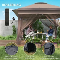 Outsunny 12' x 12' Foldable Pop-up Party Tent Instant Canopy Sun Shade Gazebo Shelter Steel Frame Oxford w/ Roller Bag, Brown(m-9)