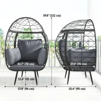 Outsunny Rattan Egg Chair, Indoor Outdoor Lounger with Cushions and Cup Holder for Backyard, Garden, Lawn, Living Room, Grey(m-3)