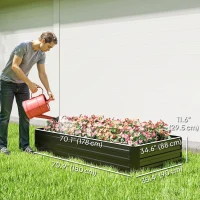 Outsunny 6' x 3' x 1' Raised Garden Bed with 2 Trellis Tomato Cages, Steel Frame Elevated Planter Box, Black(m-3)