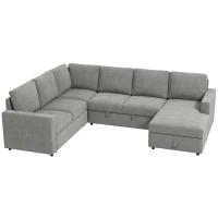 HOMCOM Pull Out Sofa Bed, Sleeper Sofa Couch with Hidden Storage, Chaise Lounge, Velvet Upholstery, U-Shaped Futon Couch(m-2)
