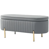 HOMCOM Upholstered Bedroom Bench, Channel Tufted Ottoman Bench with Thick Padding and Metal Legs, Grey(m-2)
