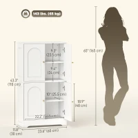 HOMCOM 43" Kitchen Pantry Cabinet, Freestanding Modern Storage Cabinet with 4 Arched Doors and 2 Adjustable Shelves, White(m-3)