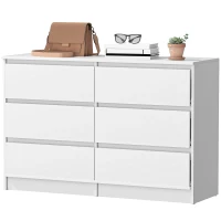 HOMCOM Wide Chest of Drawers, 6 Drawer Dresser for Bedroom, Living Room, Hallway, Modern Clothes Storage Organizer, White(m-2)