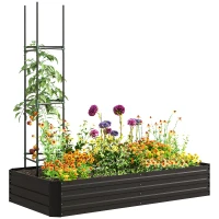 Outsunny 6' x 3' x 1' Raised Garden Bed with 2 Trellis Tomato Cages, Steel Frame Elevated Planter Box, Black(m-11)
