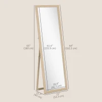 HOMCOM 64" x 21" Full Length Mirror, Standing, Wall-Mounted or Leaning Against Wall, for Bedroom, Living Room, Beige(m-3)