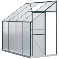 Outsunny 8' x 4' x 7' Hobby Greenhouse, Walk-in Lean-To Polycarbonate Hot House Kit with Aluminum Frame, Sliding Door, Roof Vent, Green