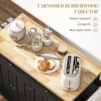 HOMCOM Rolling Kitchen Island with Rubber Wood Top and Storage, Spice Rack, Towel Rack, Black(m-4)