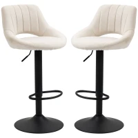 HOMCOM Bar Stools Set of 2, Swivel Counter Height Barstools with Adjustable Height, Linen Upholstered Bar Chairs with Round Metal Base and Footrest, Cream(m-11)