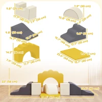 Qaba 7-Piece Baby Soft Play Set, Indoor Soft Play Gym Activity Play Set for Crawling, Sliding and Playing, Yellow(m-3)