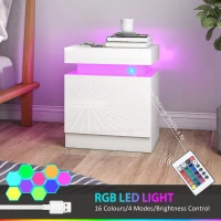 HOMCOM Nightstand Set of 2, End Side Tables with LED Lights, Bedside Tables with 2 Drawers, for Bedroom, White(m-4)