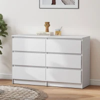 HOMCOM Wide Chest of Drawers, 6 Drawer Dresser for Bedroom, Living Room, Hallway, Modern Clothes Storage Organizer, White(m-8)