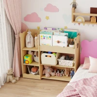 Qaba Kids Bookshelf and Toy Storage Organizer, 3 Tier Montessori Toy Organizer with Open Display for Nursery, Natural(m-9)