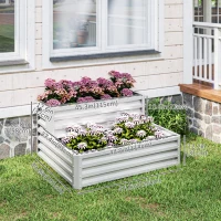 Outsunny 2 Tier Galvanized Raised Garden Bed, Steel Planter Box for Vegetables, Flowers, Herbs, 47" x 40" x 23", Silver(m-3)