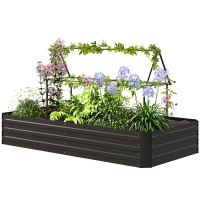 Outsunny 6' x 3' x 1' Raised Garden Bed with 2 Trellis Tomato Cages, Steel Frame Elevated Planter Box, Black(m-2)