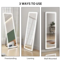 HOMCOM LED Full Length Mirror, Standing Body Mirror with 3 Colour Lighting for Bedroom Living Room(m-6)