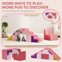 Qaba 2-Piece Climbing Foam Blocks for Toddlers with Detachable Cover, Indoor Climb and Crawl Activity PlaySet, Pink(m-4)
