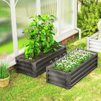Outsunny Galvanized Raised Garden Beds, Outdoor Planter Box, Set of 2, for Flowers, Herbs and Vegetables, Dark Grey(m-10)