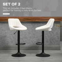HOMCOM Bar Stools Set of 2, Swivel Counter Height Barstools with Adjustable Height, Linen Upholstered Bar Chairs with Round Metal Base and Footrest, Cream(m-4)