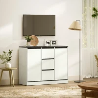 HOMCOM Buffet Cabinet with Soft-Close Hinges, Modern Sideboard with 3 Drawers and 2 Adjustable Shelves, White Wood Grain(m-10)