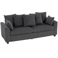HOMCOM Corduroy Couch, 3 Seater Sofa, Modern Upholstered Couch with Curved Armrests and 8 Removable Pillows, Dark Grey(m-11)